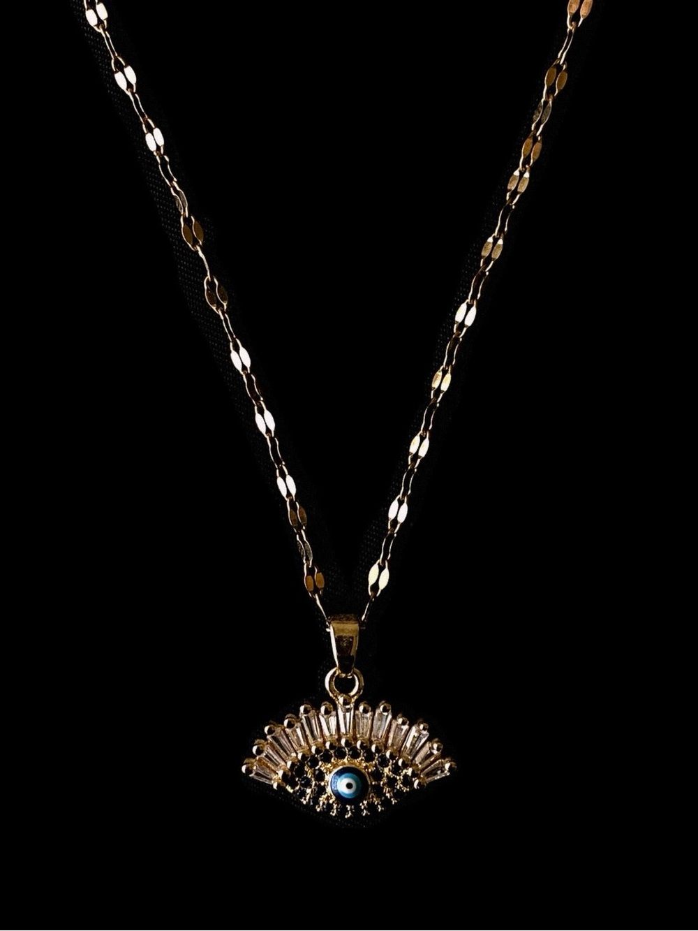 Gold-Plated Stainless Steel Evil Eye Fan Pendant Necklace